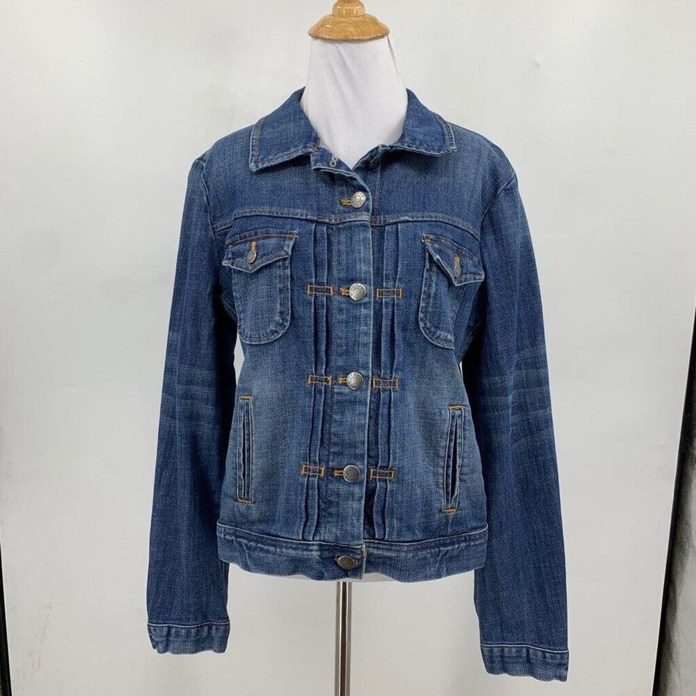 J. Crew Jacket Women M Medium Denim Trucker Long Sleeve Flap Pockets Jean - Picture 2 of 11